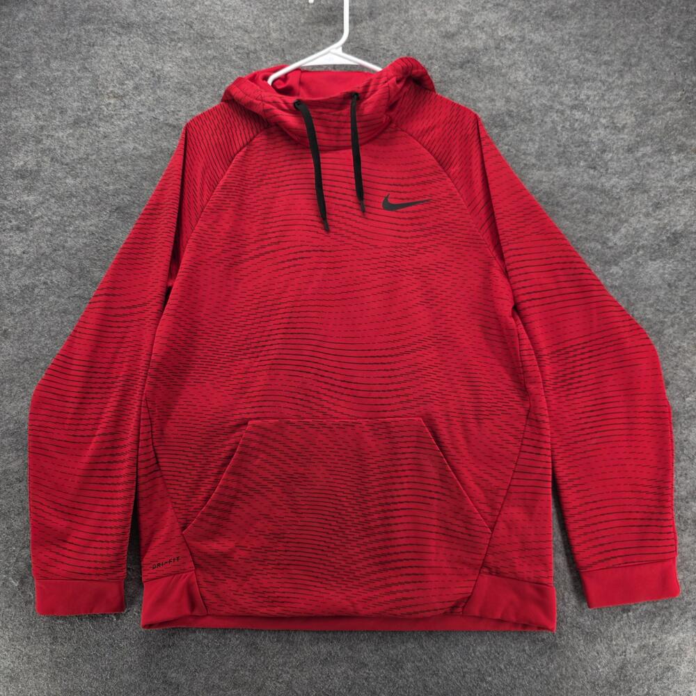 Nike Hoodie Mens L Red Pullover Hooded Pockets DRI-FIT Lined 860481-657